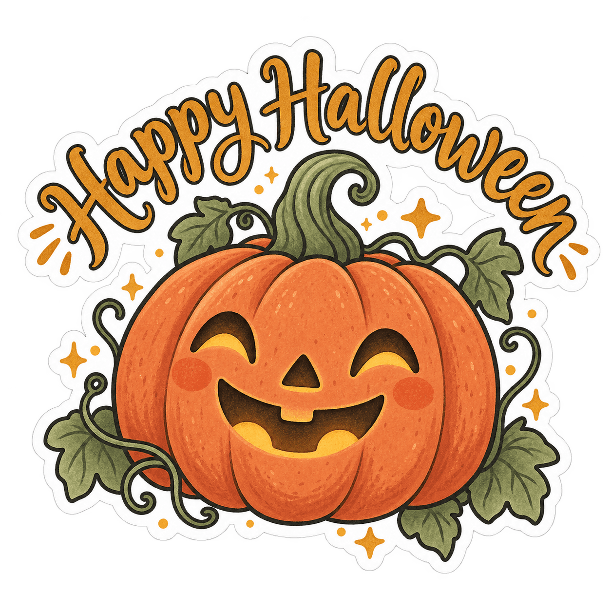 Smiling pumpkin with Happy Halloween lettering
