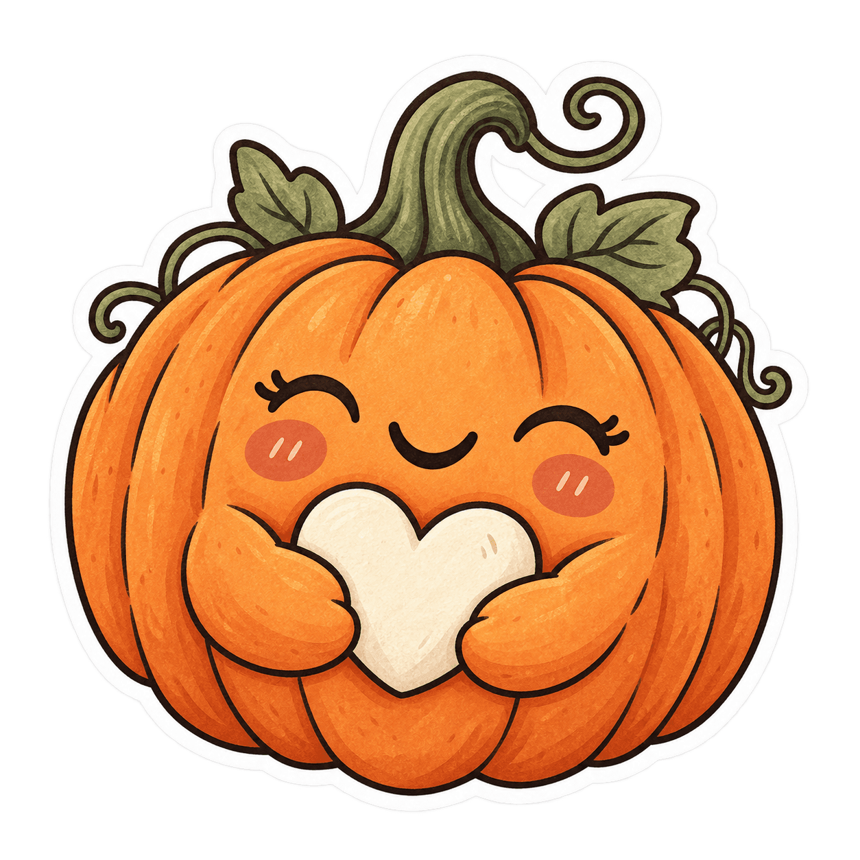 Cute orange pumpkin holding an ivory heart