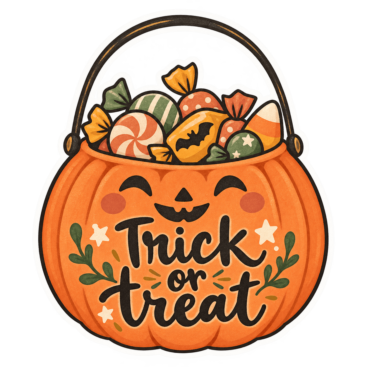 Pumpkin candy bucket with Trick or treat lettering