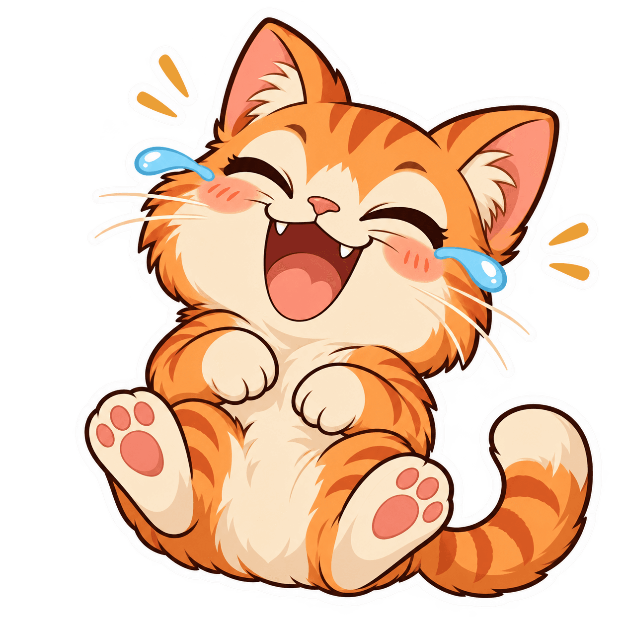 Orange cat laughing with tears of joy
